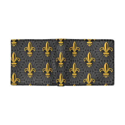 Fleur De Lis Gold Pattern Print Design 01 Men's ID Card Wallet