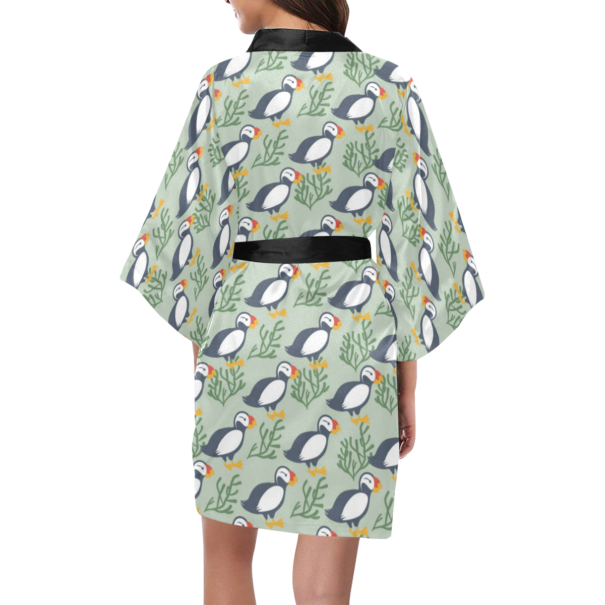 Puffin Pattern Print Design A04 Women's Short Kimono