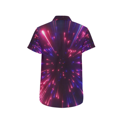 Celestial Purple Blue Neon Speed Light Men's Short Sleeve Button Up Shirt