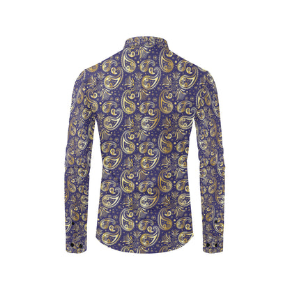 Paisley Blue Yellow Design Print Men's Long Sleeve Shirt