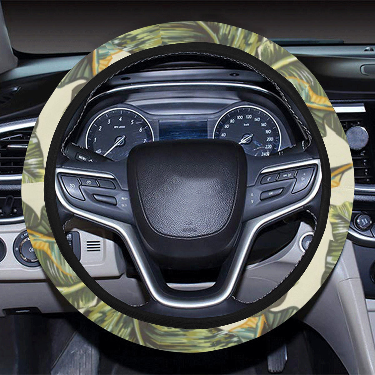 Banana Leaf Pattern Print Design BL08 Steering Wheel Cover with Elastic Edge