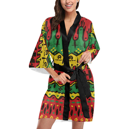 Rasta Pattern Print Design A01 Women's Short Kimono