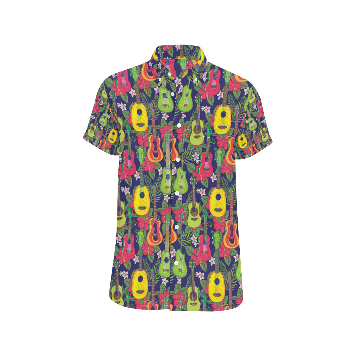 Ukulele Tropical Pattern Print Design 03 Men's Short Sleeve Button Up Shirt