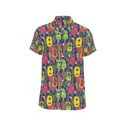 Ukulele Tropical Pattern Print Design 03 Men's Short Sleeve Button Up Shirt