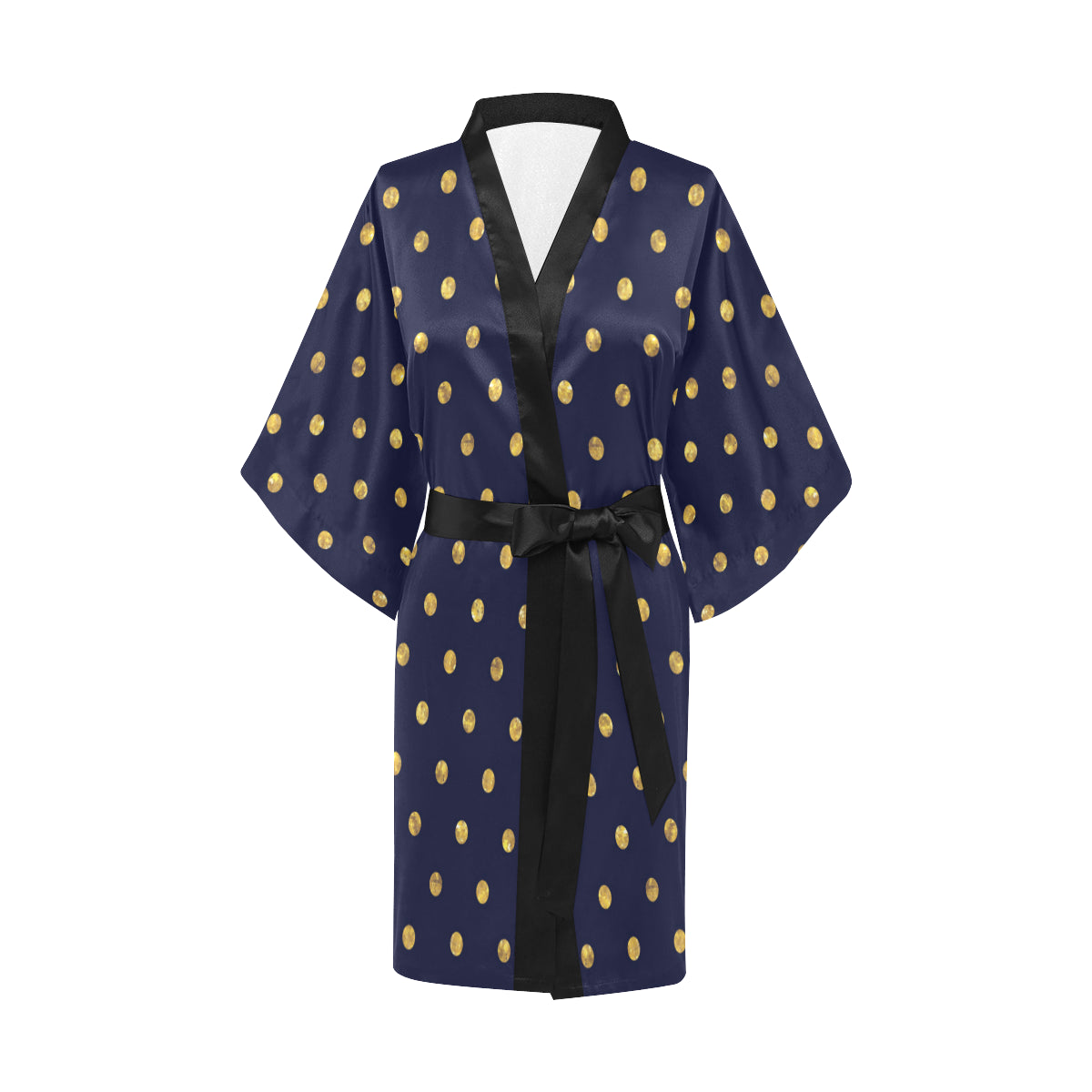 Polka Dot Gold Blue Pattern Print Design 02 Women's Short Kimono