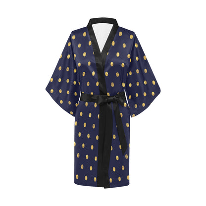 Polka Dot Gold Blue Pattern Print Design 02 Women's Short Kimono