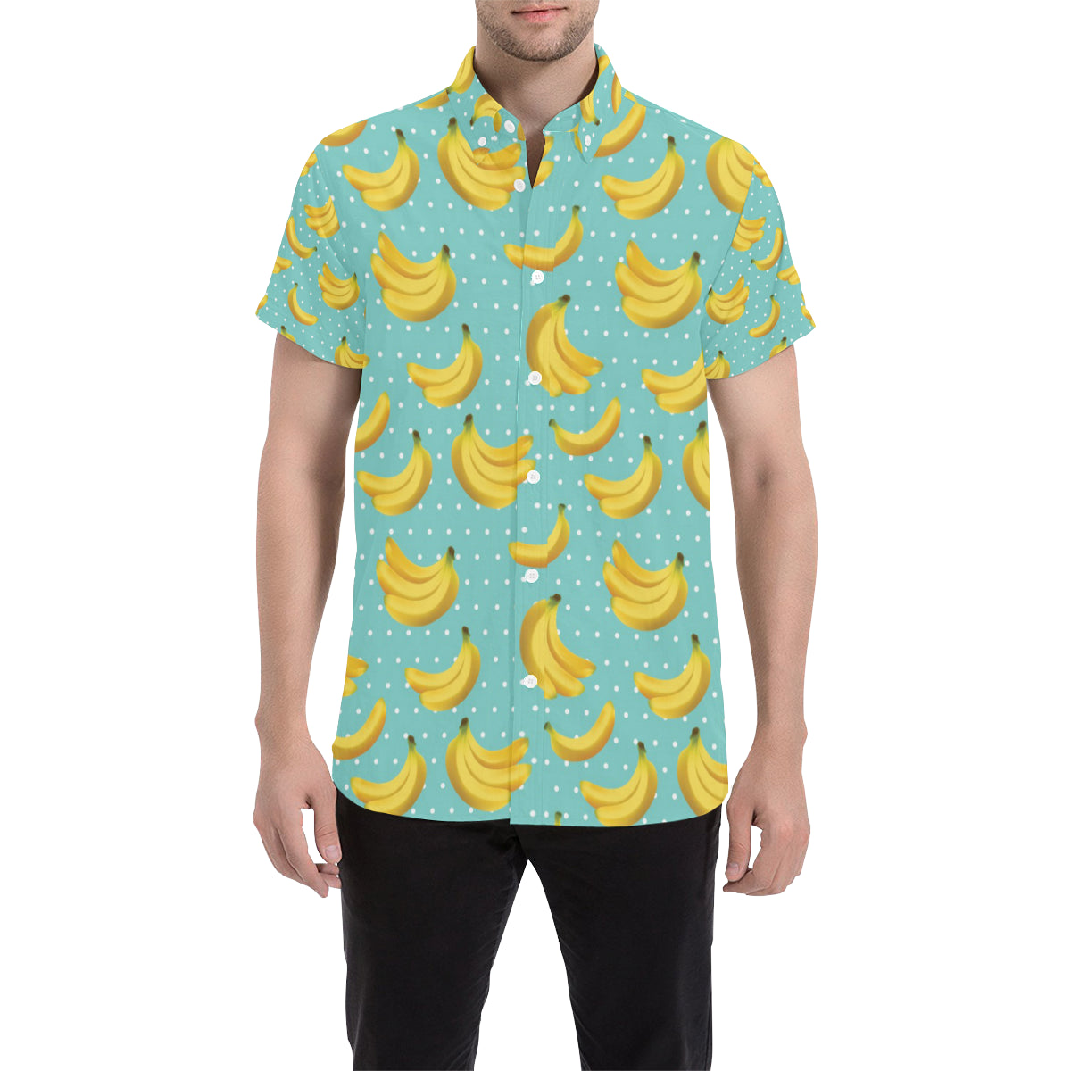 Banana Pattern Print Design BA02 Men's Short Sleeve Button Up Shirt