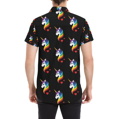 Rainbow Unicorn Pattern Print Design A03 Men's Short Sleeve Button Up Shirt