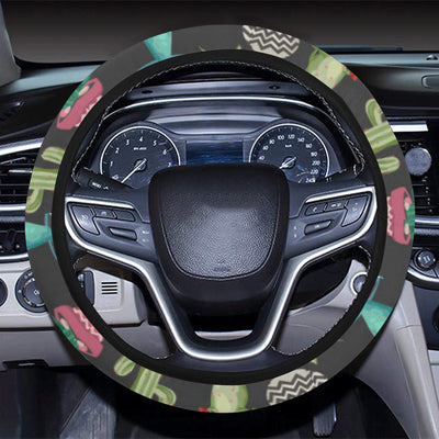 Cactus Pattern Print Design 02 Steering Wheel Cover with Elastic Edge