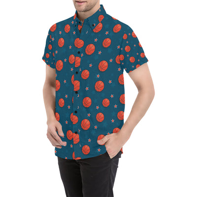 Basketball Pattern Print Design 02 Men's Short Sleeve Button Up Shirt