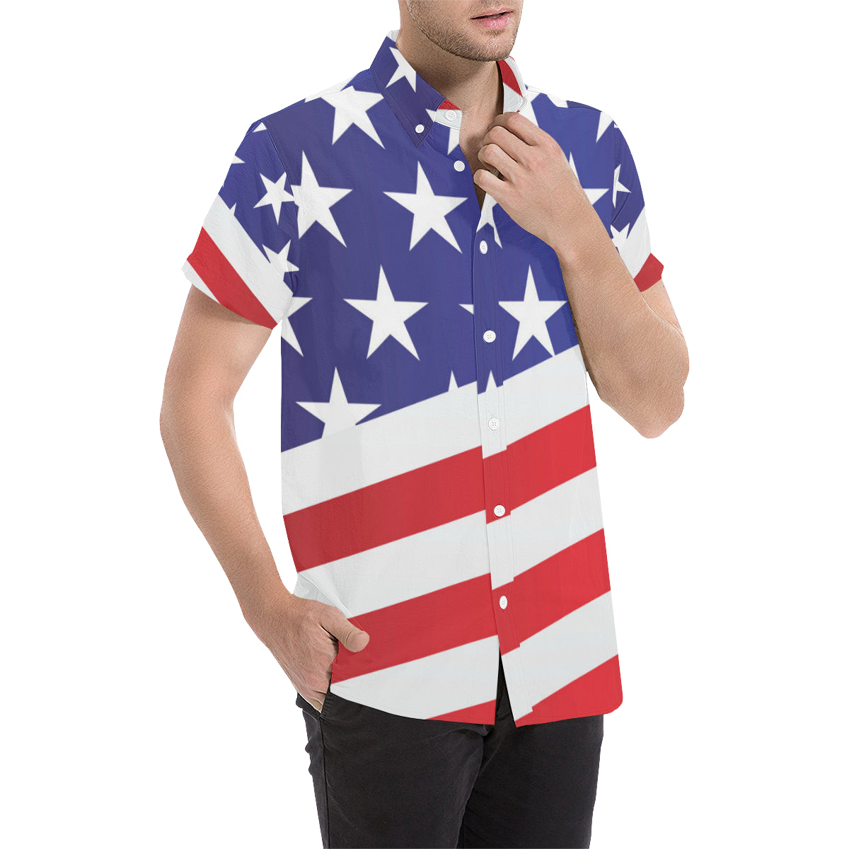 American flag Print Men's Short Sleeve Button Up Shirt