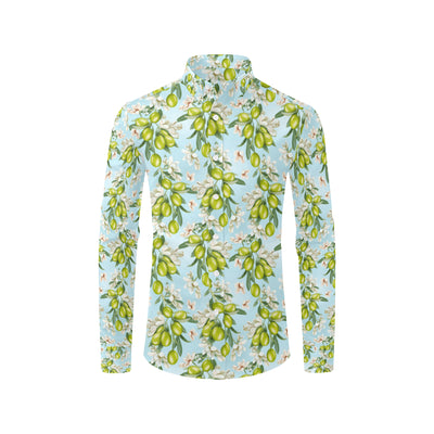 Elegant Olive Floral Print Men's Long Sleeve Shirt