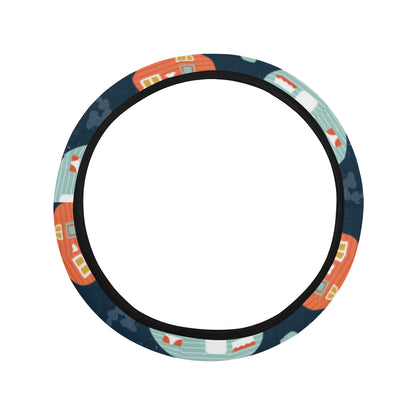 Camper Caravan Print Pattern Steering Wheel Cover with Elastic Edge