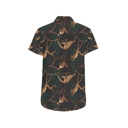 Monkey Pattern Print Design 02 Men's Short Sleeve Button Up Shirt