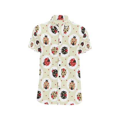 Ladybug Pattern Print Design 03 Men's Short Sleeve Button Up Shirt