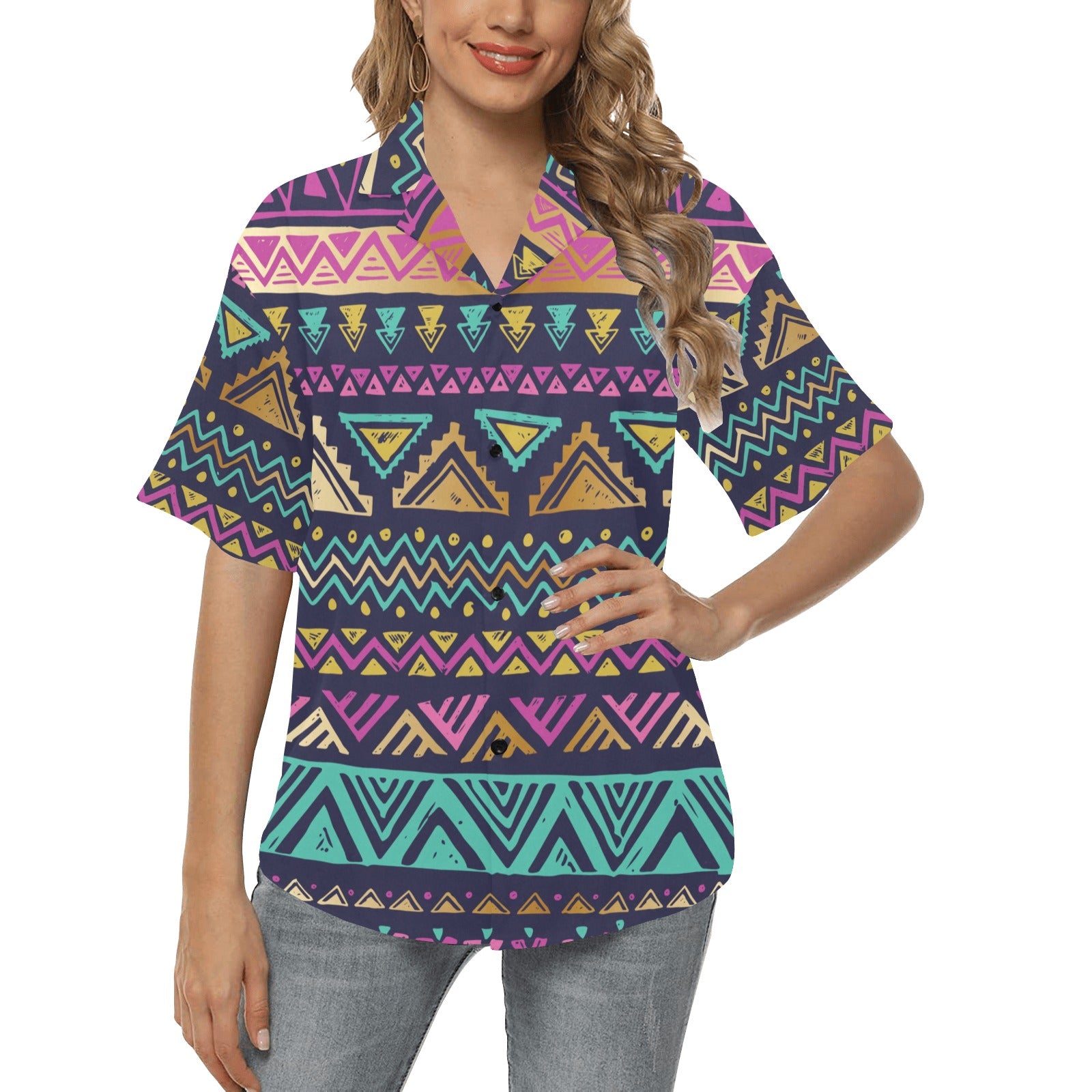 Multicolor Tribal aztec Women's Hawaiian Shirt