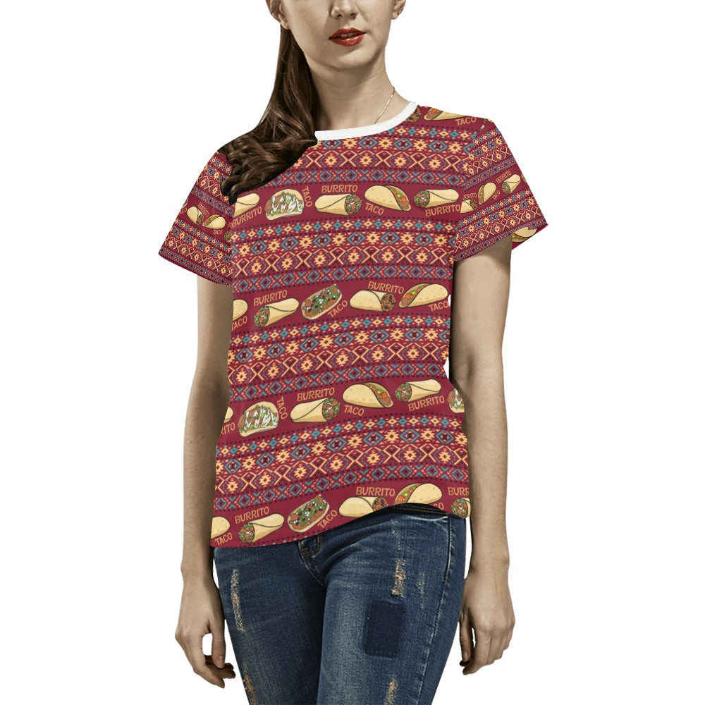 Burrito Taco Print Design LKS302 Women's  T-shirt