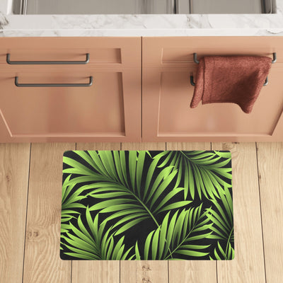 Green Neon Tropical Palm Leaves Kitchen Mat