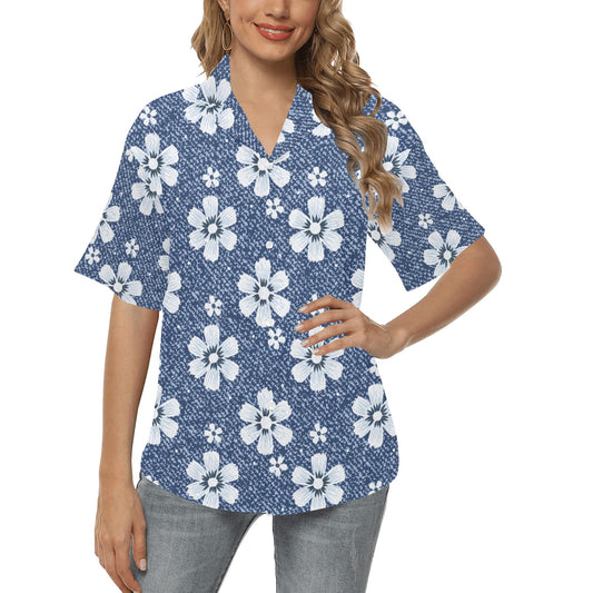 Jean Flower Pattern Print Design 03 Women's Hawaiian Shirt