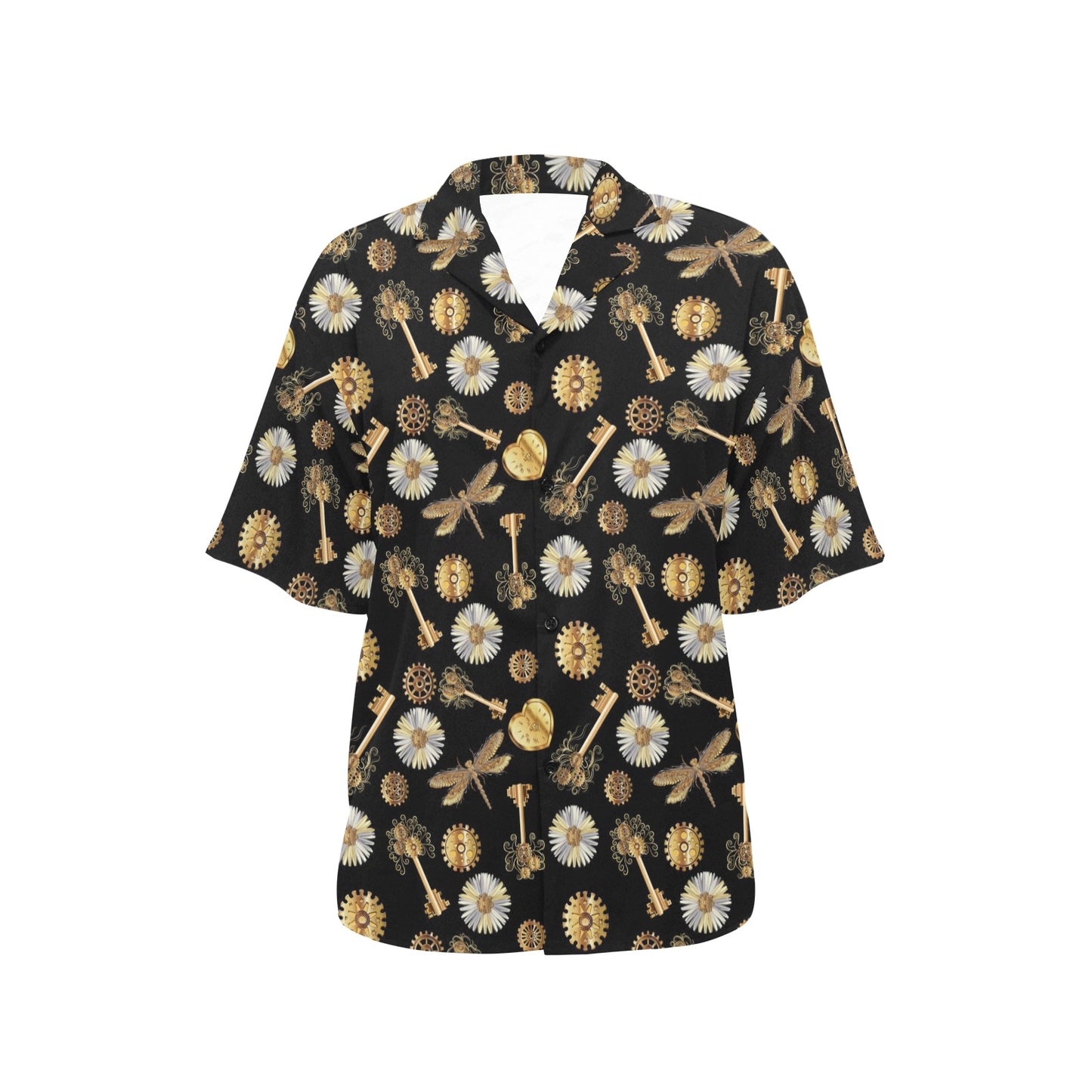 Steampunk Dragonfly Design Themed Print Women's Hawaiian Shirt