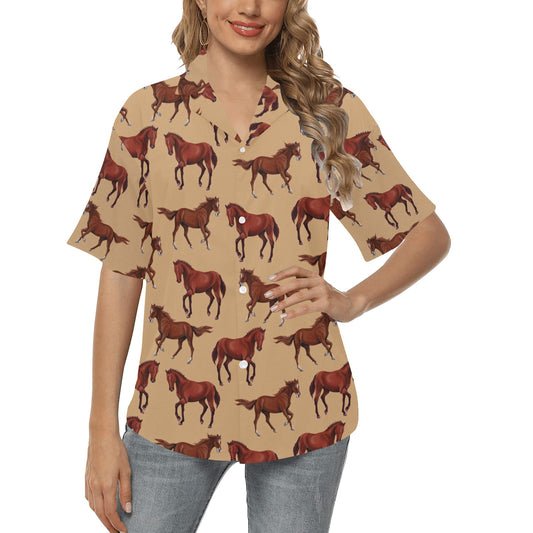 Brown Horse Print Pattern Women's Hawaiian Shirt