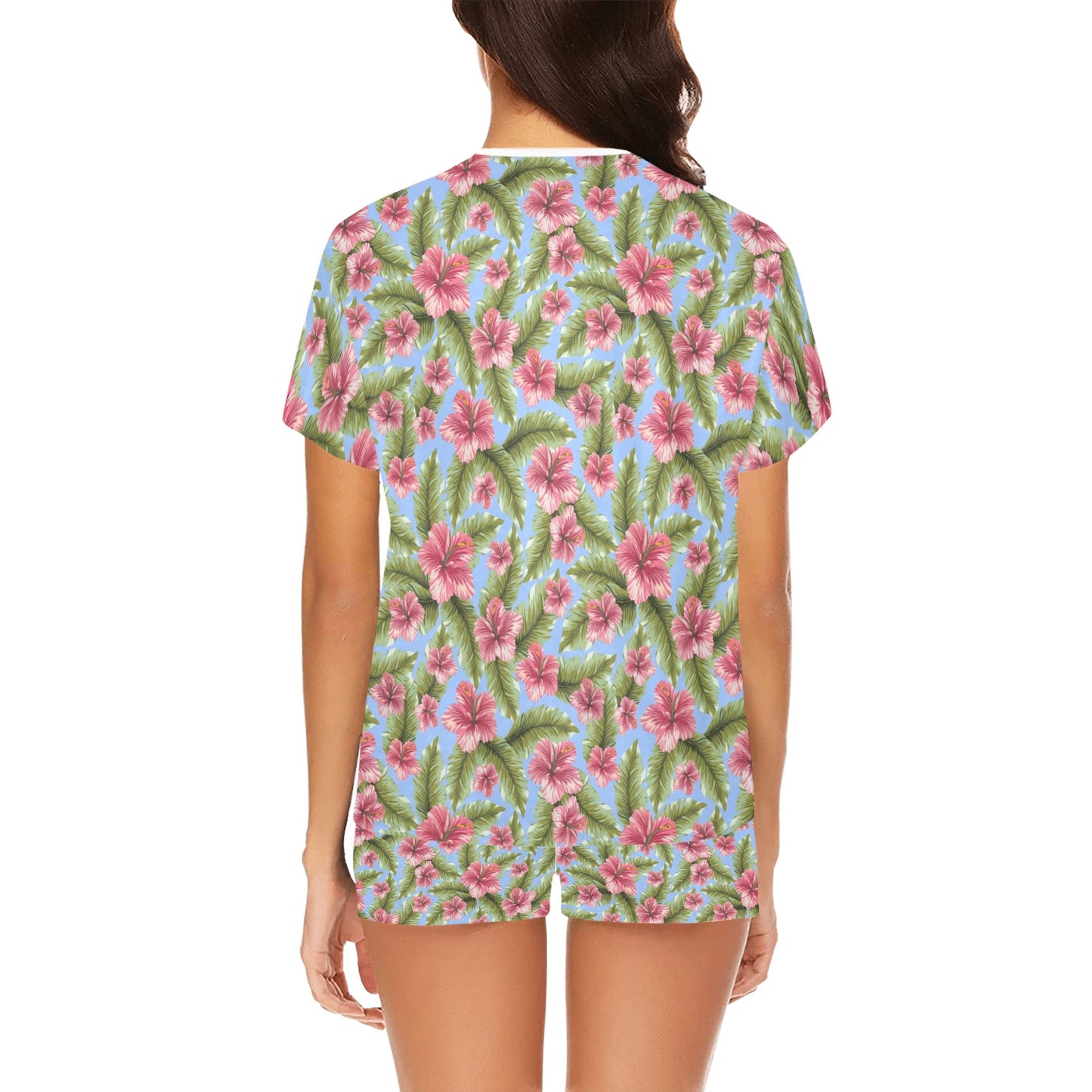 Tropical Flower Print Design LKS301 Women's Short Pajama Set
