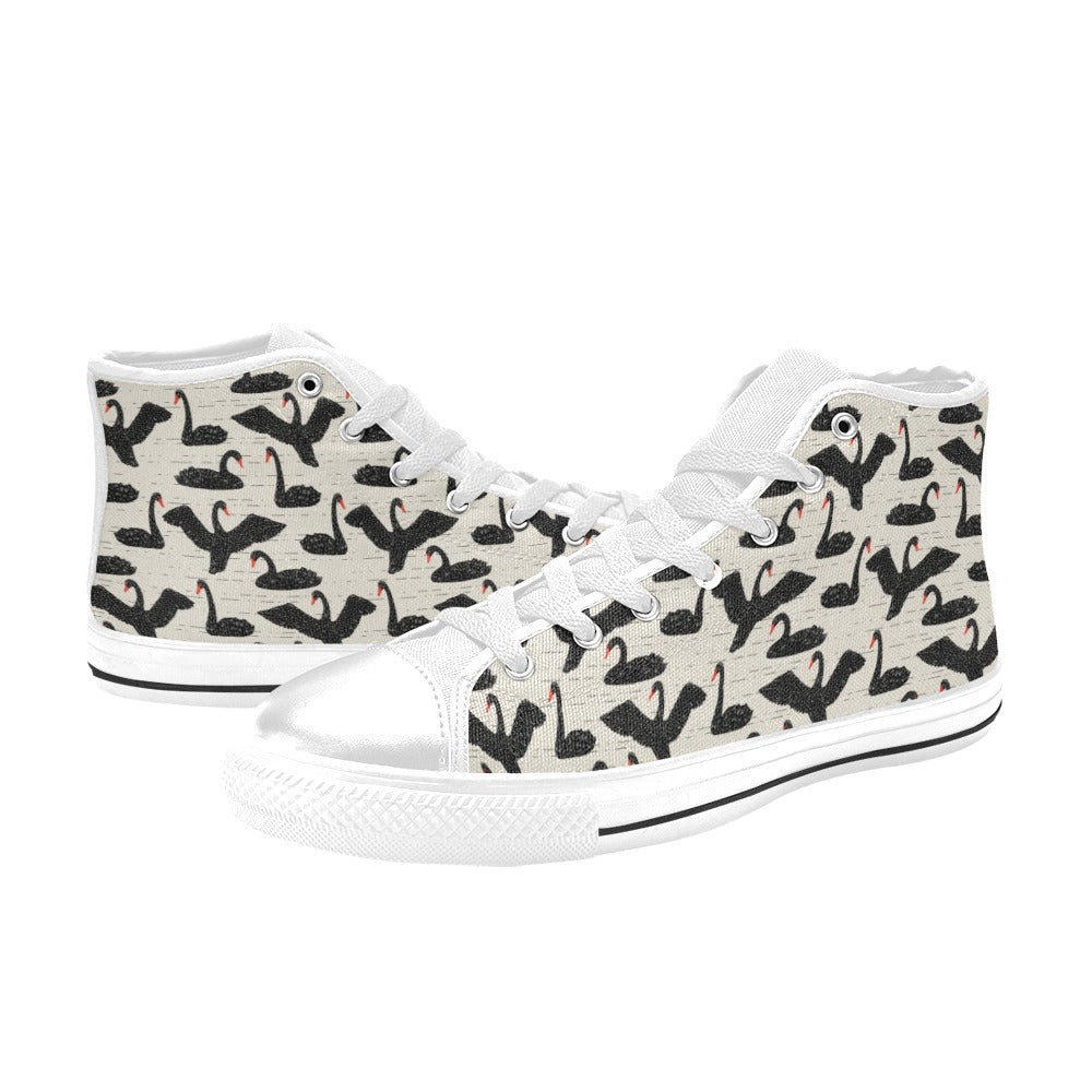 Swan Print Design LKS402 High Top Women's White Shoes