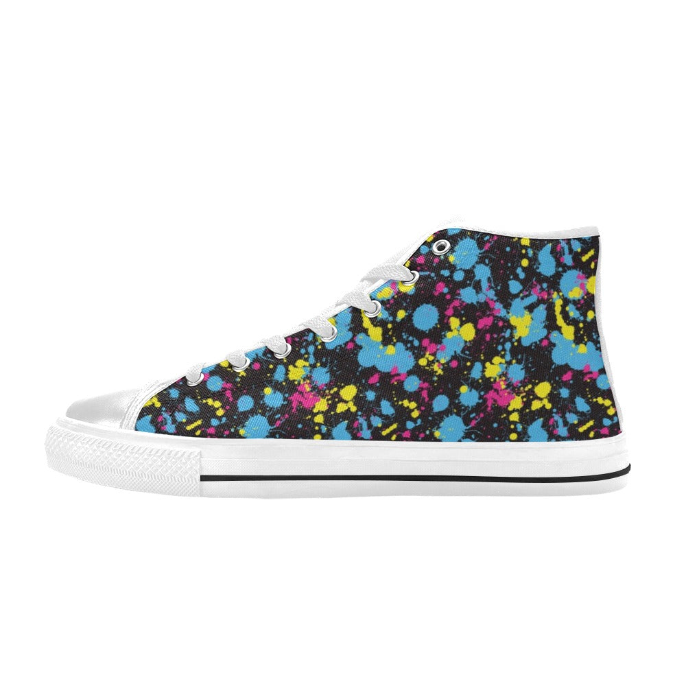 Splatter Colorful Print Design LKS301 High Top Women's White Shoes