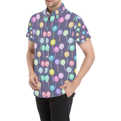 Lollipop Pattern Print Design LL03 Men's Short Sleeve Button Up Shirt