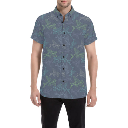 Flying Fish Pattern Print Design 02 Men's Short Sleeve Button Up Shirt