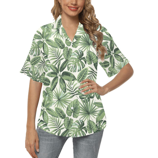 Palm Leaves Pattern Print Design PL014 Women's Hawaiian Shirt