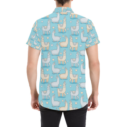 Alpaca Pattern Print Design 06 Men's Short Sleeve Button Up Shirt