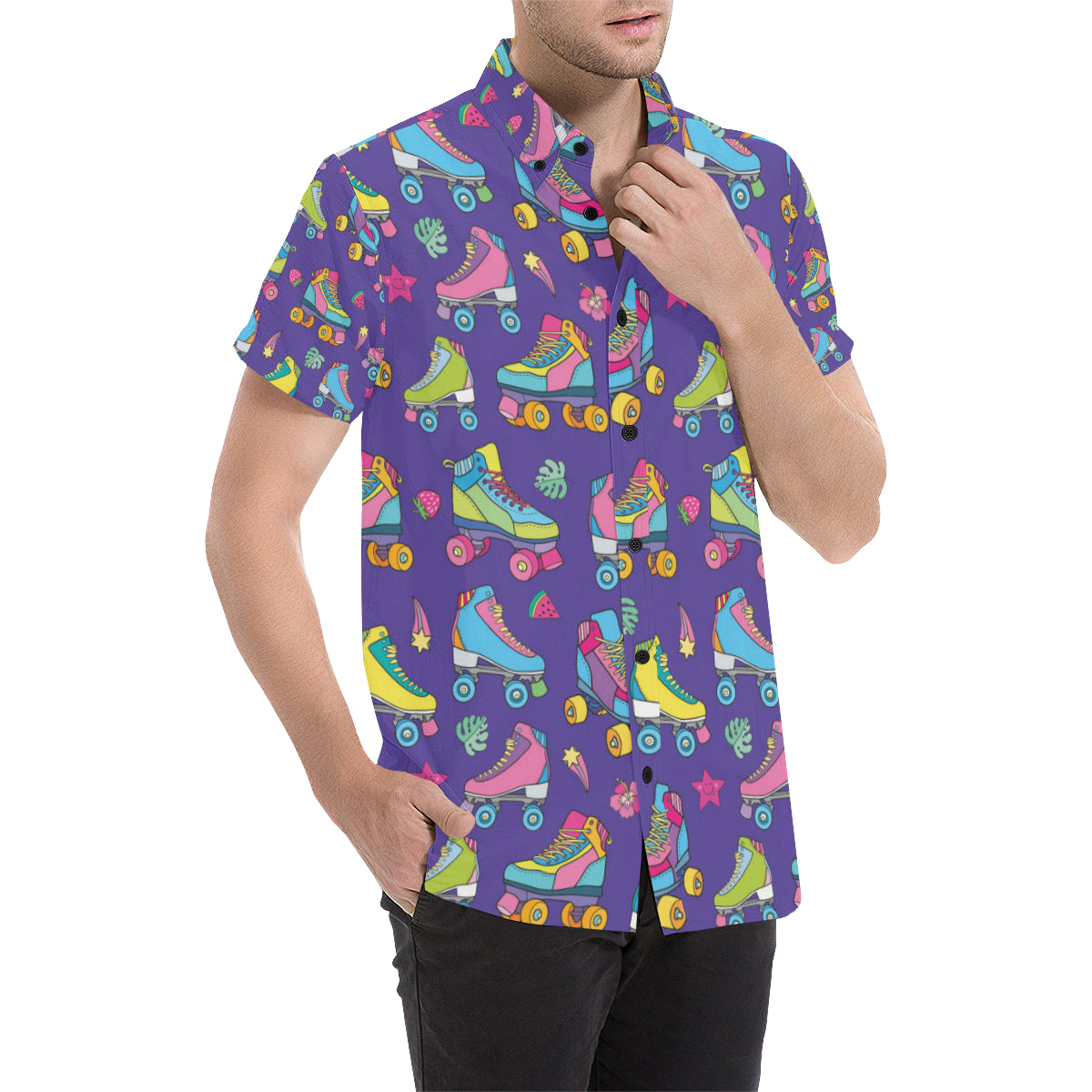 Roller skate Colorful Pattern Print Design A05 Men's Short Sleeve Button Up Shirt
