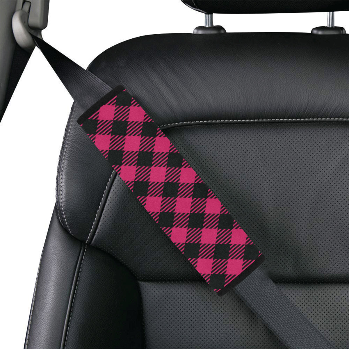 Buffalo check Pink Pattern Print Design 01 Car Seat Belt Cover