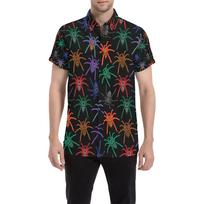 Tarantula Neon Color Pattern Print Design 03 Men's Short Sleeve Button Up Shirt