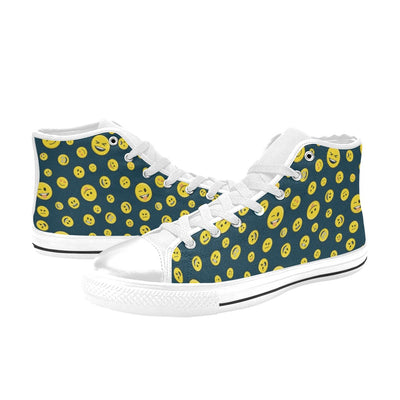 Smiley Face Emoji Print Design LKS301 High Top Women's White Shoes