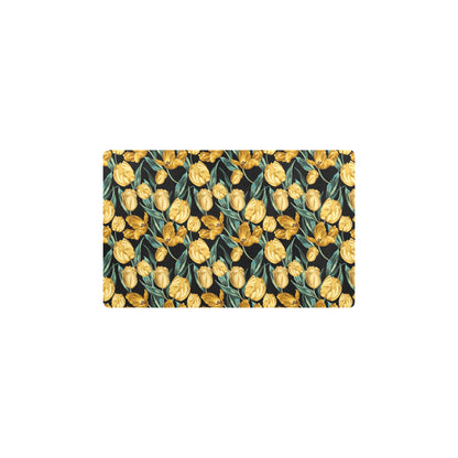 Elegant Yellow Tulip Print Kitchen Mat