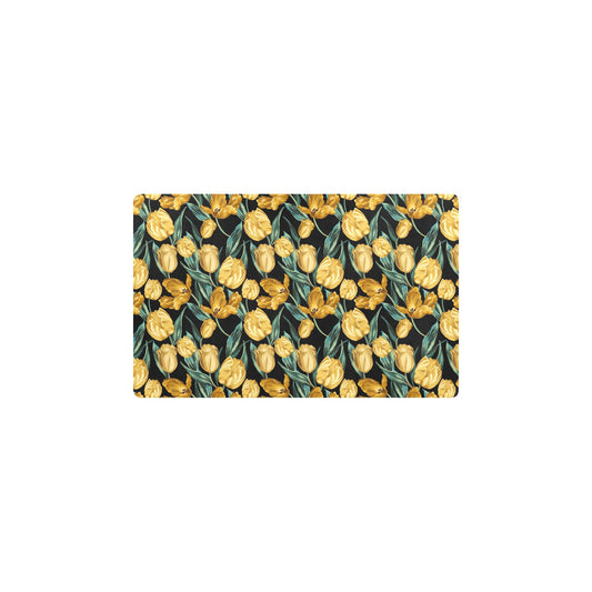 Elegant Yellow Tulip Print Kitchen Mat