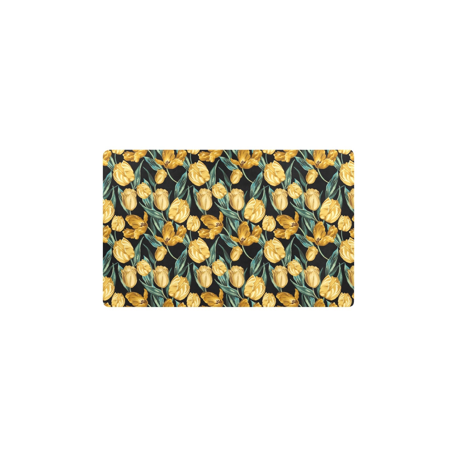 Elegant Yellow Tulip Print Kitchen Mat