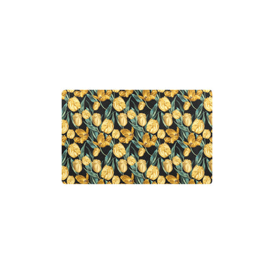 Elegant Yellow Tulip Print Kitchen Mat