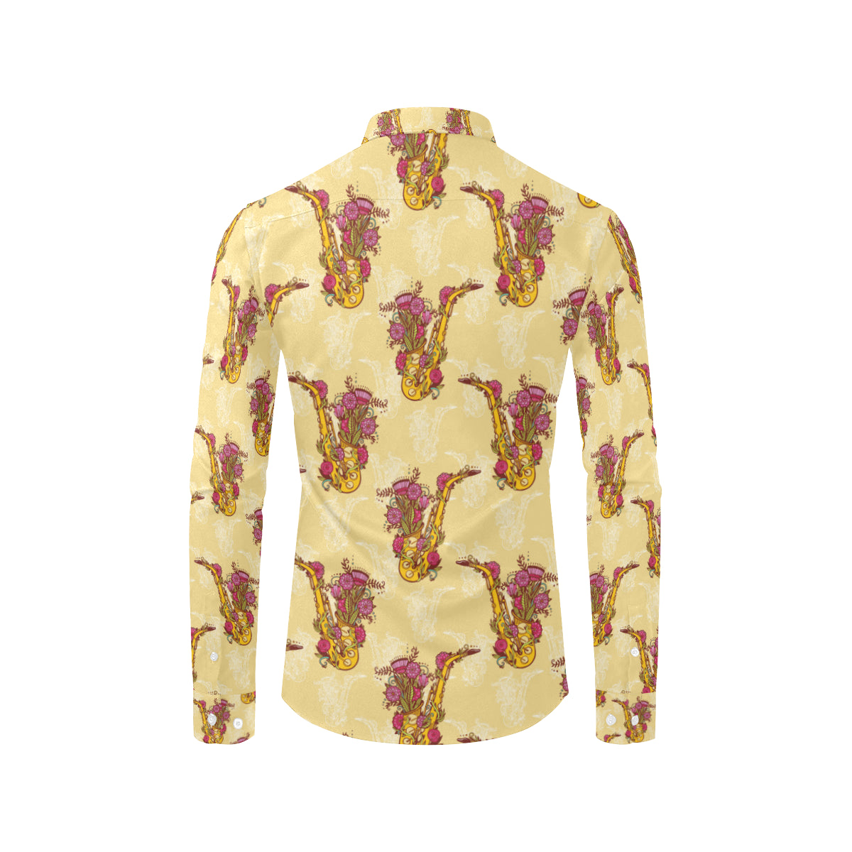 Saxophone Pattern Print Design 04 Men's Long Sleeve Shirt