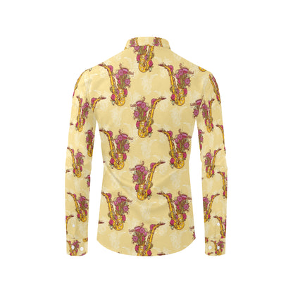 Saxophone Pattern Print Design 04 Men's Long Sleeve Shirt
