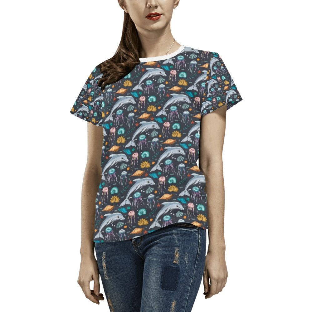 Underwater Dolphin Print Design LKS304 Women's  T-shirt