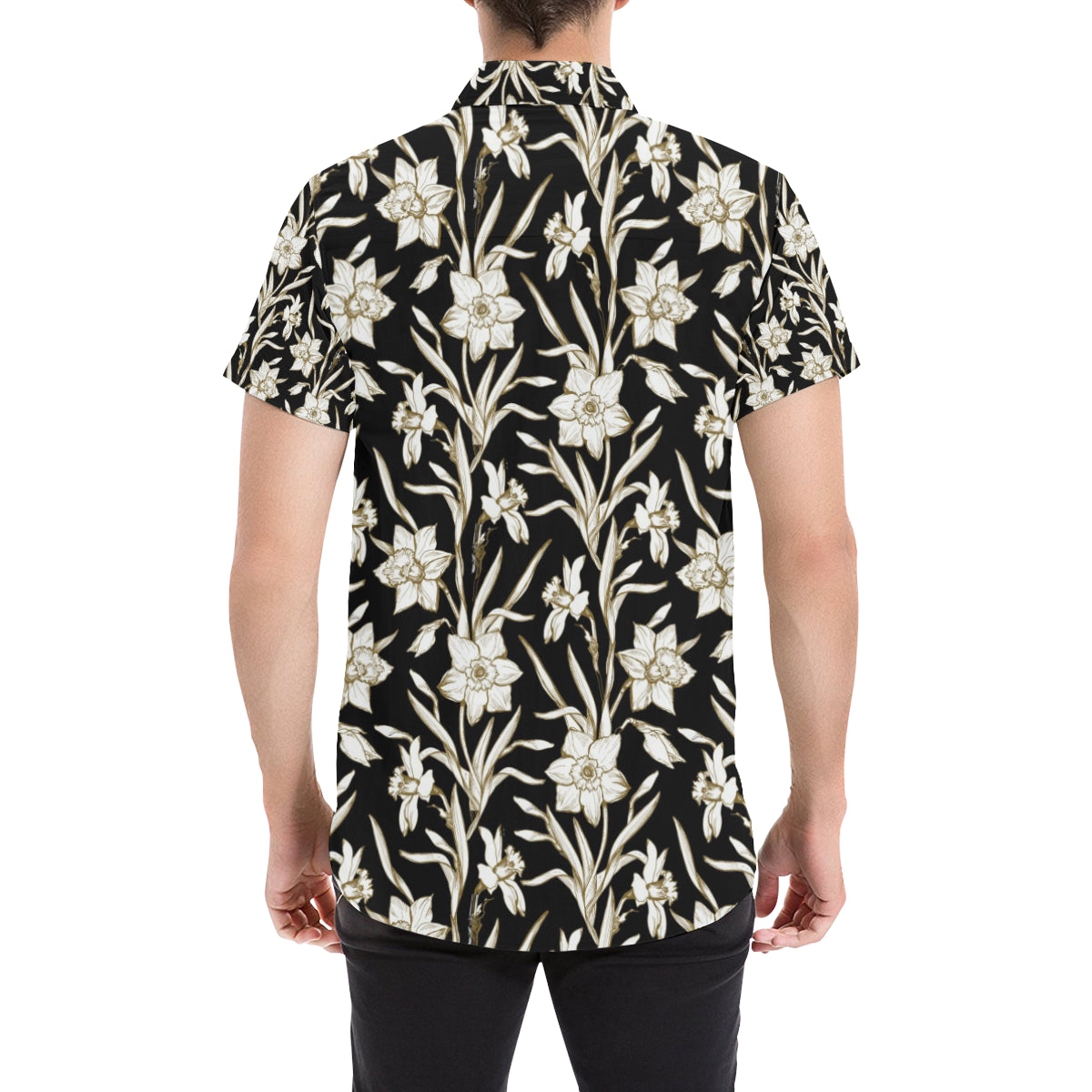 Daffodils Pattern Print Design DF06 Men's Short Sleeve Button Up Shirt