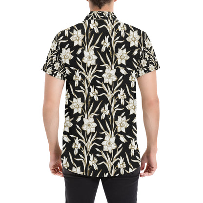 Daffodils Pattern Print Design DF06 Men's Short Sleeve Button Up Shirt