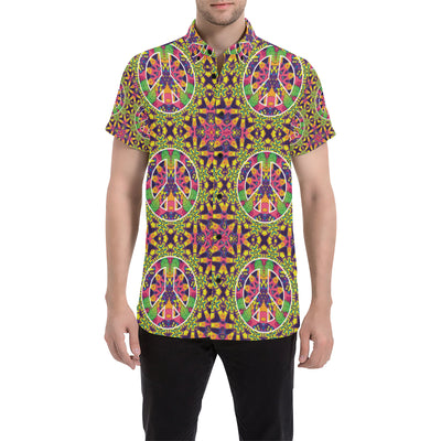 Peace Sign Pattern Print Design A04 Men's Short Sleeve Button Up Shirt