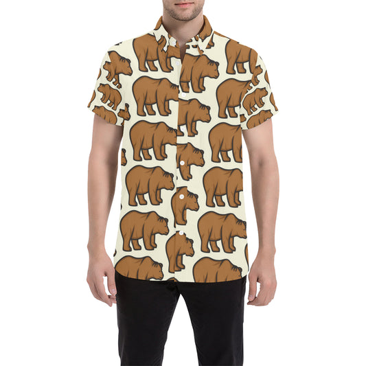 Bear Pattern Print Design BE05 Men's Short Sleeve Button Up Shirt