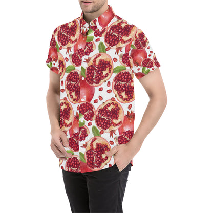 Pomegranate Pattern Print Design PG03 Men's Short Sleeve Button Up Shirt