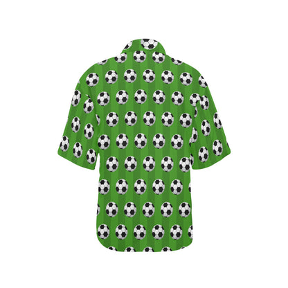 Soccer Ball Green Backgrpund Print Women's Hawaiian Shirt