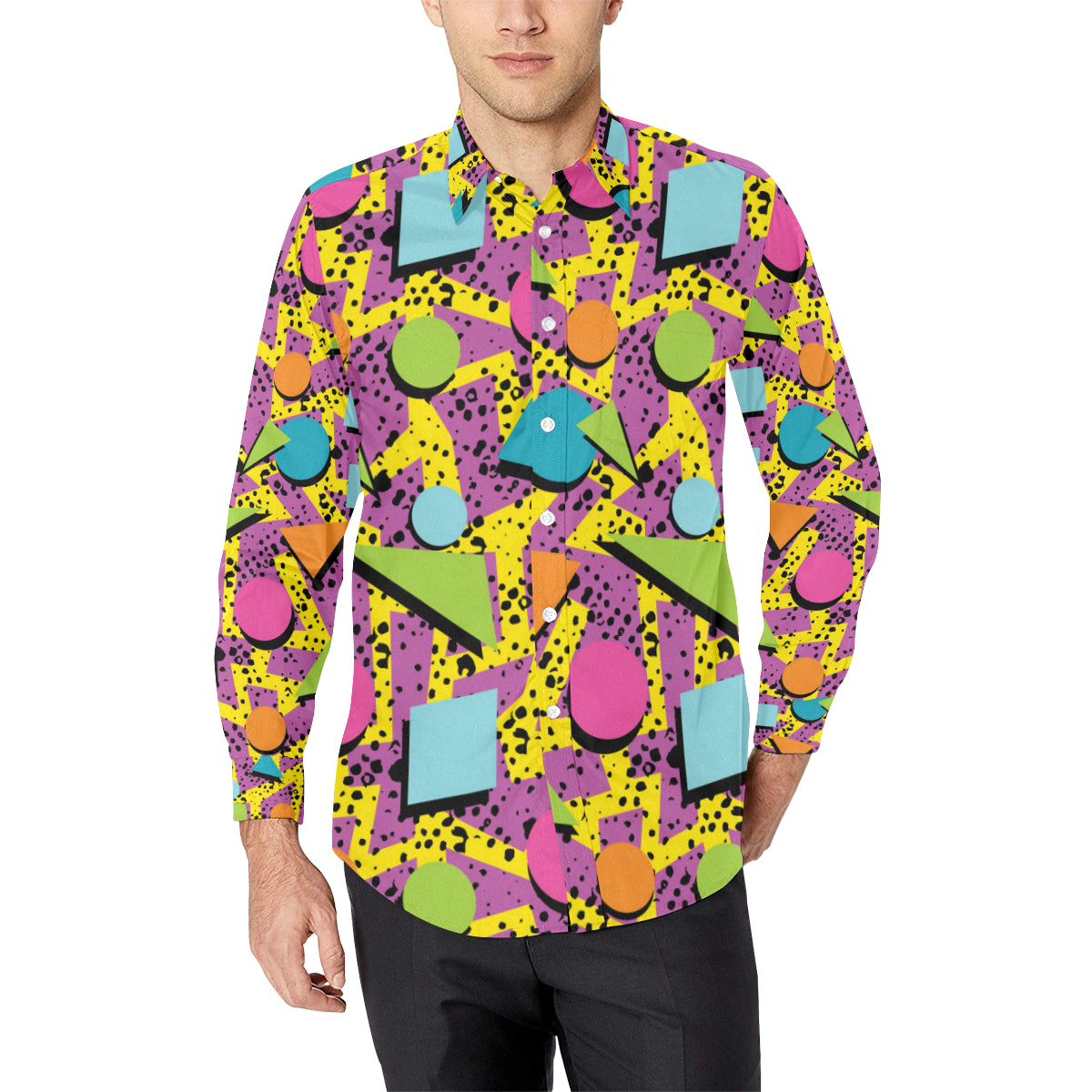 80s Pattern Print Design 1 Men's Long Sleeve Shirt